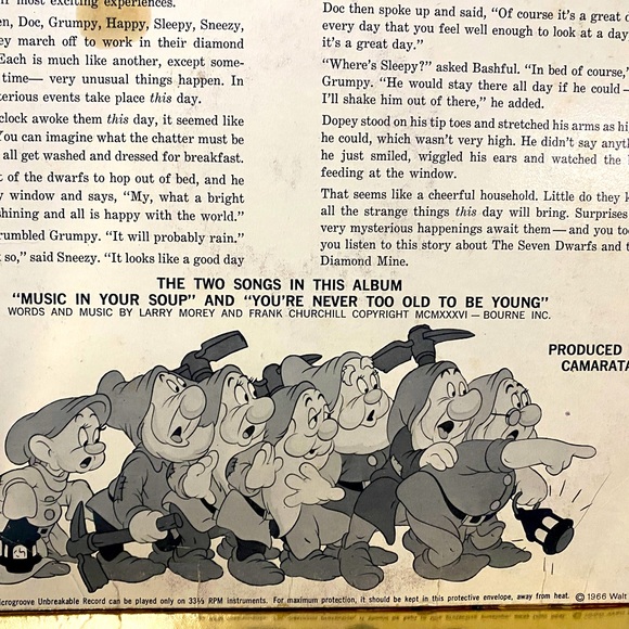 WALT DISNEY’S VINTAGE 1966 THE SEVEN DWARFS & THEIR DIAMOND MINE VINYL RECORD - Picture 13 of 13